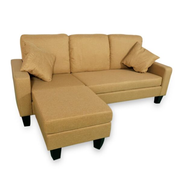 THE CASA ORO Fabric 3 Seater Solid Wood Sectional Sofa with Lounger (Dark Brown) (Beige)