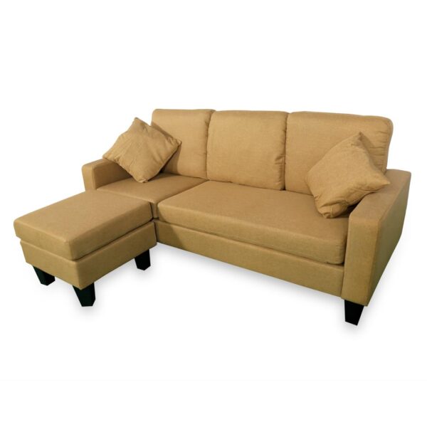 THE CASA ORO Fabric 3 Seater Solid Wood Sectional Sofa with Lounger (Dark Brown) (Beige)