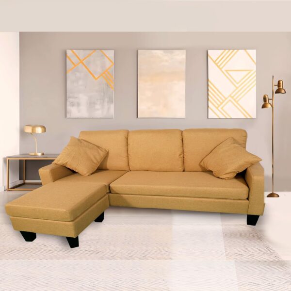 THE CASA ORO Fabric 3 Seater Solid Wood Sectional Sofa with Lounger (Dark Brown) (Beige)