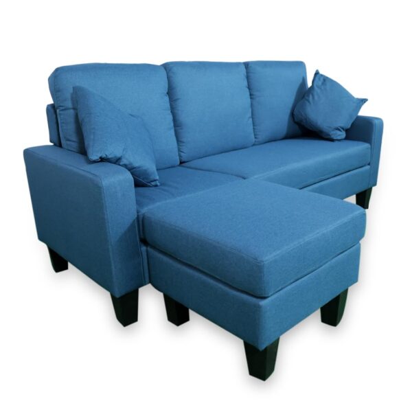 THE CASA ORO Fabric 3 Seater Solid Wood Sectional Sofa with Lounger (Blue)