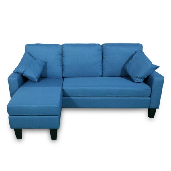 THE CASA ORO Fabric 3 Seater Solid Wood Sectional Sofa with Lounger (Blue)