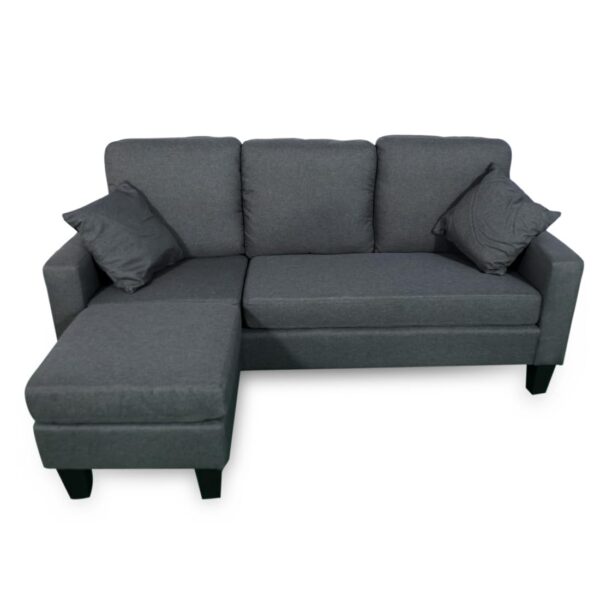 THE CASA ORO Fabric 3 Seater Solid Wood Sectional Sofa with Lounger (Dark Grey)