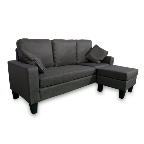 THE CASA ORO Fabric 3 Seater Solid Wood Sectional Sofa with Lounger (Dark Grey)