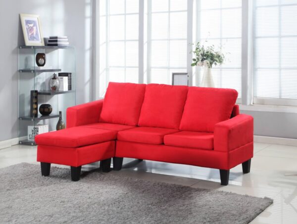 THE CASA ORO Fabric 3 Seater Solid Wood Sectional Sofa with Lounger (Red)