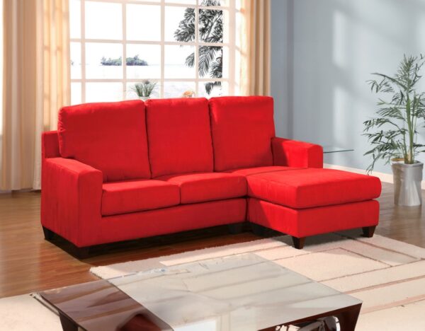 THE CASA ORO Fabric 3 Seater Solid Wood Sectional Sofa with Lounger (Red)