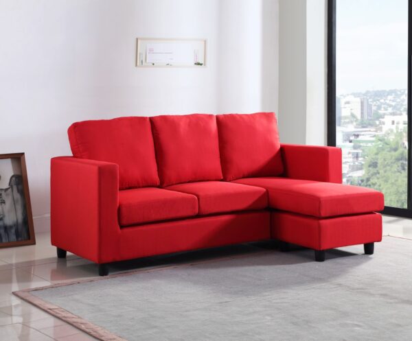 THE CASA ORO Fabric 3 Seater Solid Wood Sectional Sofa with Lounger (Red)